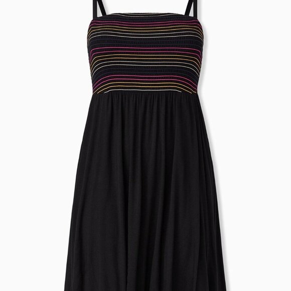 Torrid Super Soft Knits Sundress Dress 00 M/L Black Rainbow Smocked - Picture 4 of 4